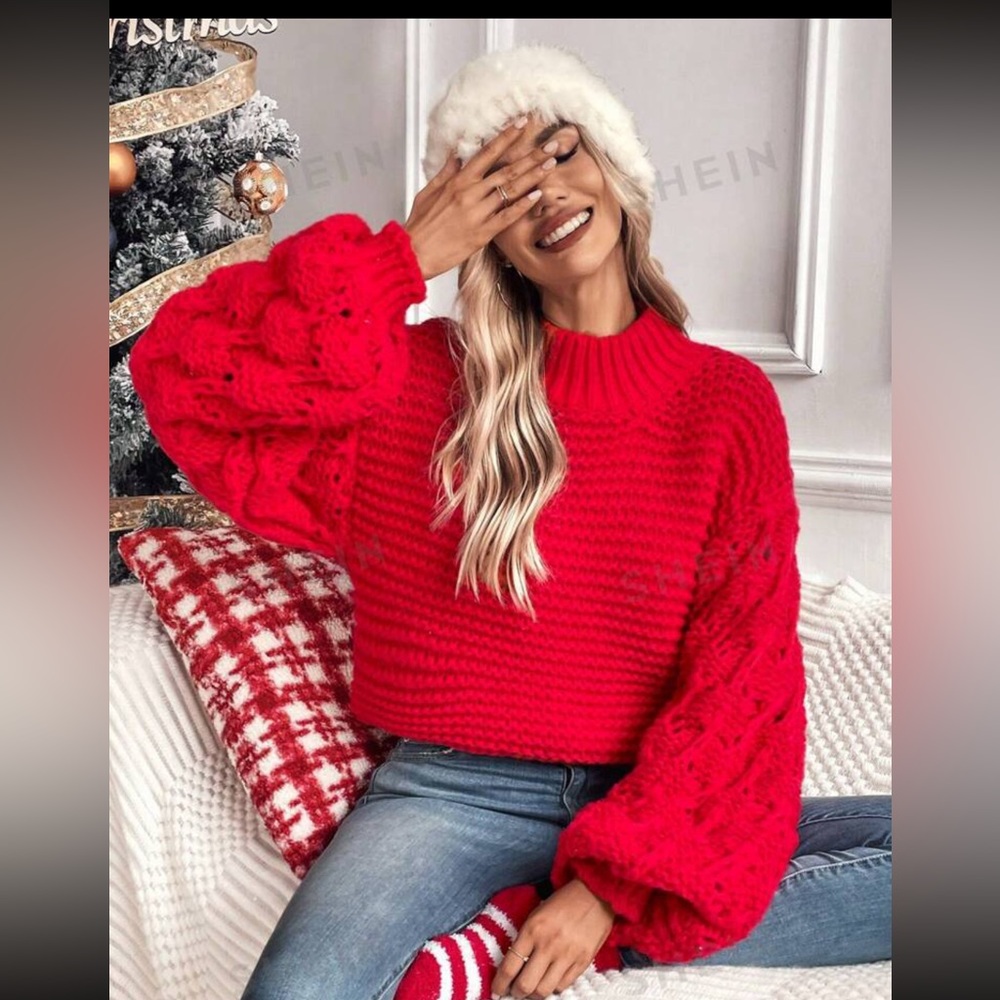 Red chunky knit sweater from SHEIN nwot!